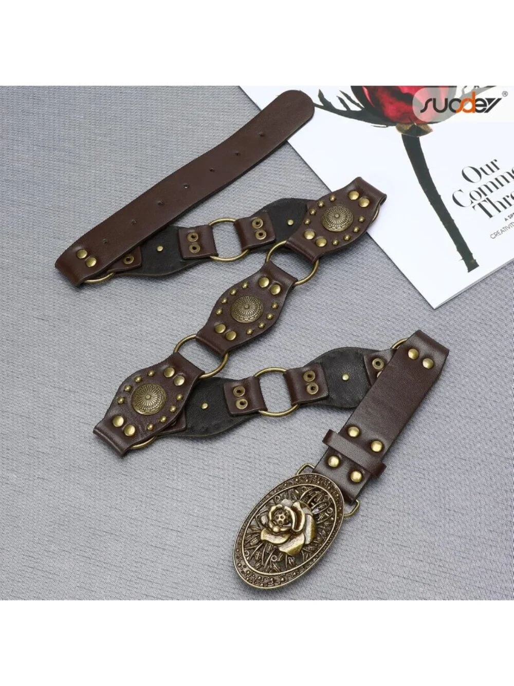 Vintage Western Leather Belt for Women | Studded Rivets Cowgirl Style for Jeans